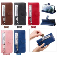 200pcs/Lot Flip Leather Phone Case For Samsung Note 20 Ultra 10 Pro S22 S21 Plus S20 FE S9 S8 S10E Zipper Wallet Cover Card Bags
