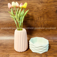 Silicone Mold for Vase Big Size Home Decor Concrete Pots Vase Mold Stripe Design Flower Arranger Epoxy Resin Mold Form