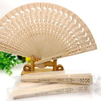 80PCS Wedding Sandalwood Fan Hollowed-out Dolphin Design in Organza Bag Custom Printing Text Wood Fan Perfect For Party Decor