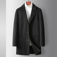 【巴黎精品】毛呢外套中長版大衣-翻領羊毛純色加厚男外套3色p1ac47