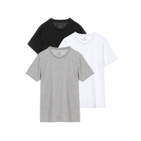 GIORDANO 男裝簡約素色純棉圓領短袖T恤(三件裝) - 52 白X黑X灰 3入