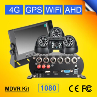 4G GPS WIFI 2TB HDD SD Card 4CH Mobile Car Dvr Video Recorder Rear View Back +Dome Indoor Car Camera Kits 7Inch LCD Car Monitor