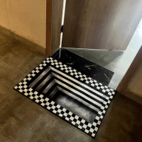 LOYAlgogo 3D Vortex Illusion Square Rug Outdoor Mat Black and White Checkerboard Trap Floor Mat Decor Indoor Carpet Vortex Rug
