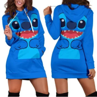 2024 Summer New Disney Stitch Hoodie y2k Dress Sweater Fashion Dress Sweatshirt Dress 3D Allover Pri