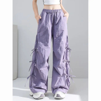 American sweet style bow-tie wide-leg cargo  for men and women, new spring/summer loose lightweight 