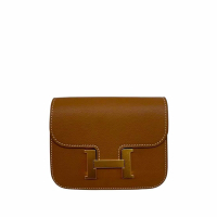 二手品  95成新HERMES Constance Slim 小牛皮腰包/短夾(金棕/金扣)
