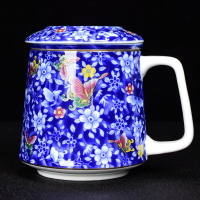 琺瑯彩陶瓷中式白瓷咖啡杯馬克杯帶蓋過濾茶杯花茶杯美式茶具水杯