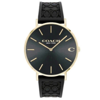 【COACH】官方授權C2 C字LOGO男錶-金x黑色矽膠帶 錶徑41mm-贈高級9入首飾盒(CO14602633)