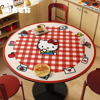 內地直送 - 圓桌墊防油防水桌布可愛kitty圓形茶几臺布可擦洗皮革桌面保護墊