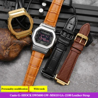 Adapter Casio G-SHOCK Square Watch DW5600 GW-M5610 GA-2100 Modified Genuine Leather Strap High Quality Bracelet 16mm Black Brown