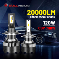 H4 LED ไฟหน้า20000LM CSP ชิป LED H7 H1 H11 H9 9005 9006 HB3 HB4 120W 4300K 6500K 8000K PTF หลอดไฟน้ำแข็งหมอก Bullvision