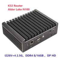 SZBOX K32 Router Alder Lake N100 I226V×4 2.5G Fanless Firewall Router 1*COM RJ45 1*DDR4 260PIN to 16GB Type-C pfSense PVE ESXi