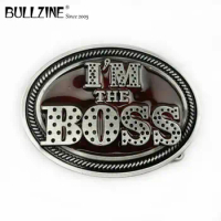 The Bullzine Fashion I'm the boss belt buckle with pewter finish FP-03007 suitable for 4cm width belt