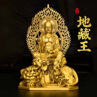 純銅地藏王擺件背光地藏菩薩坐諦聽銅像大號祈福家用佛堂供養佛像