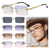 Rimless Cut Edge Sunglasses Vintage Metal Frame Frameless Eyewear UV400 Protection Shades for Women &amp; Men