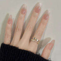 Handmade Solid Jelly Flash Cat Eye Press On Nails |   Glass Bead Nude Luxury Brightening Nail Tips