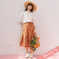 【betty’s 貝蒂思】腰鬆緊窗花刺繡不對稱蛋糕裙(駝色)