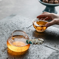 日式水晶玻璃公杯加厚耐高溫側把分茶器公道杯功夫茶具泡茶器茶海