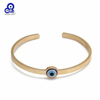 Lucky Eye Stainless Steel Simple Open Bangle Adjustable Turkish Evil Eye Bangle for Women Girls Men Fashion Jewelry LE1004
