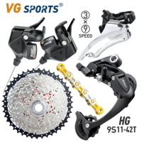 VG Sports 9 Speed Bicycle MTB 11-40T 42T 46T 50T Cassette Shifter Rear Derailleur for HG Hub Gear Mountain Bike Chain RD FD set
