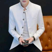 Jas pria IP MAN/Blazer pria/Jas korea/Jas pria/Jas mandarin putih Kantor Hitam Formal Panjang Slim S