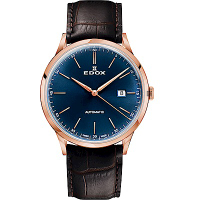 EDOX Les Vauberts 系列日期自動機械錶-藍x咖啡/41mm