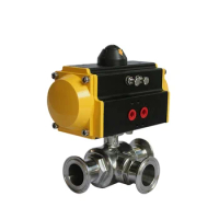 COVNA Air Actuated Valve Triclamp 3 Way 15 mm T Type L Type 3-way rotary valve Sanitary Pneumatic 1.5" Ball Valve