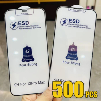 500pcs ESD Tempered Glass Full Cover Anti Static Screen Protector Film For iPhone 15 Pro Max 14 Plus 13 Mini 12 11 XS XR X 8 SE