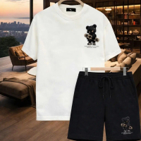 Bộ Quần Áo Phông Gấu LV Áo Trắng Đen Hình In Nhiệt , Tay Mịn ,Thoáng Mát,Co Dãn 4 Chiều Cotton Thấm 