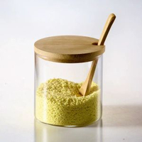 透明帶勺竹木蓋調味罐套裝收納防潮佐料盒 家用高硼矽玻璃調料瓶