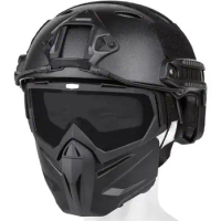 Airsoft Helmet Set, Airsoft Mask, Detachable Airsoft Goggles,Paintball PJ Fast Helmet with Front NVG Mount and Side Rail