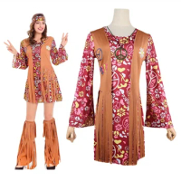 Indian tassel costume set for women peace and love hippie Christmas 60s 70s stage performances dress up parties cosplay