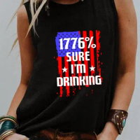 Sure I'm Drinking New Arrival 4th of July Sleeveless Tshirt Women Funny Summer Casual Sleeveless Top July 4th Shirt Holiday Tee
