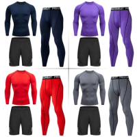 New Tight Sportswear Men's Compression Sport Clothing Suit Gym Leggings Tshirt Rashguard MMA Male Shirts Fitness Sweatshirt Sets