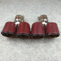 1 Pair Y Model Exhaust Pipe Red Carbon Fiber Car Styling Glossy Stainless Steel For Akrapovic Tailpipe Nozzle Muffler Tip