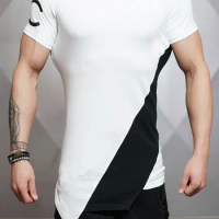 2021 Gym Fitness engineer Summer Cotton stadium shark stringer t-shirt men's fitness and fitness crime short sleeve T-shirt