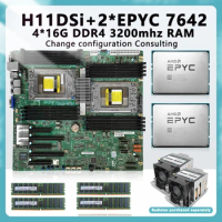 H11DSi FOR Socket SP3 Motherboard + 2* EPYC 7642 48C/96T 225w TDP CPU Processor+ 4* 16GB=64GB RAM DDR4 3200mhz RECC Memory