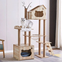 Cat Scratcher Tree Kucing Kayu Mewah Menara Kucing Dengan Tiang Gores