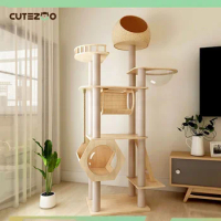 Solid Wood Cat's Nest, Platform Space Capsule, Cat Games Park, Interactive Tree,Wooden House for Cats,Pet Items,Activity Center