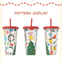 1pc 710ml Heat Sensitive Color Changing Plastic Cup With Straw For Christmas,  Red