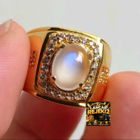 Cincin Batu Permata Natural Biduri Bulan Srilanka Ceylon dengan Ring Alpaka Super Micro Setting