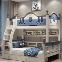 Double Bunk Bed with Upper and Lower Bunk Beds, Children's Bed, Cherry Wood High and Low Combination High Box Mother Bed