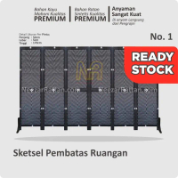 Neezar Rattan Sketsel Pembatas Ruangan Minimalis 4 Pintu | Rotan Sintetis + Kayu Mahoni, Ukuran 50x1