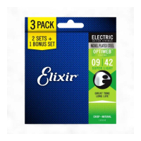 【ELIXIR】16550 三包裝超薄膜電吉他弦 09-42 OPTIWEB 鍍鎳鋼／頂級持久耐用(琴弦 防鏽弦 包覆弦 包膜弦)