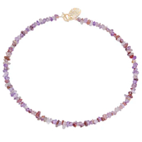 Auralite 23 Rock Mineral Stone Short Choker Necklace Women Irregular Chips Gravel Beaded Purple Crystal Necklaces 17 Inch