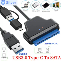 SATA to USB 3.0 Type C Cable Up to 6 Gbps for 2.5Inch External HDD SSD Hard Drive SATA 3 22 Pin Adapter USB 3.0 to Sata III Cord