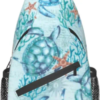 Sea Turtle Seamless Pattern Sling Bag For Women Men,Animal Print Crossbody Shoulder Bags Casual Sling Backpack Chest Bag Trave