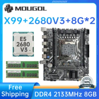 MOUGOL New X99 Gaming Motherboard with E5 2680 V3 CPU Set &amp; channel DDR4 8Gx2 ECC RAM 2133MHz NVME M.2 PCIE3.0*16 for Desktop PC