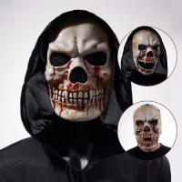 Halloween Moveable Mouth Skull Mask Cosplay Horror Bloody Skeleton Killer Demon Plastic Helmet Haunted House Party Costume Props