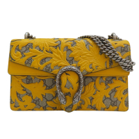 【二手名牌BRAND OFF】GUCCI 古馳 烏木色 帆布 黃色花紋牛皮 Arabesque Dionysus 兩用包 400249